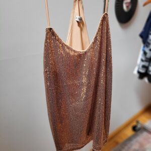 Grace Karin Cami Tank Gold Sequin Wrap Top Dressy Bling Side Sz L